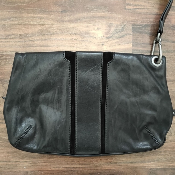 Jimmy Choo Black Leather And Suede Marin Oversized Wristlet Clutch - Picture 6 of 8